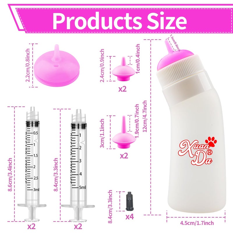 Xuanda Pet Feeding Nipple with Syringe, Soft Silicone Nursing Pet Feeding Bottle, Ventilation Valve Resistant Tearing for Puppies, Kittens, Rabbit, Small Wildlife (S Nipple,Pink) - Image 2